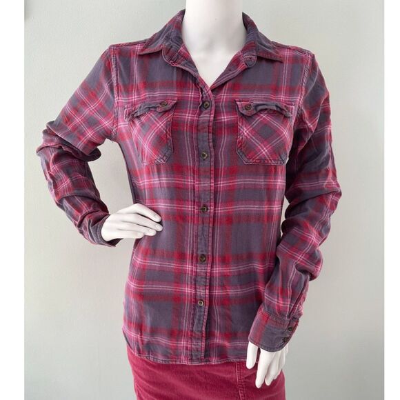 American Eagle Plaid Pink Purple White Flannel Button Down Shirt Y2k Style Top S - Picture 1 of 6